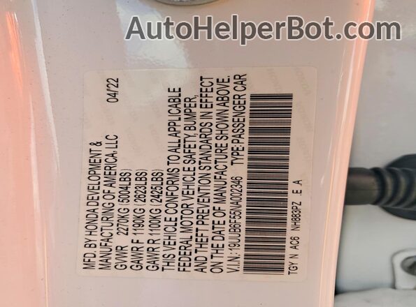 19UUB6F55NA002346 2022 ACURA TLX White Engine compartment view