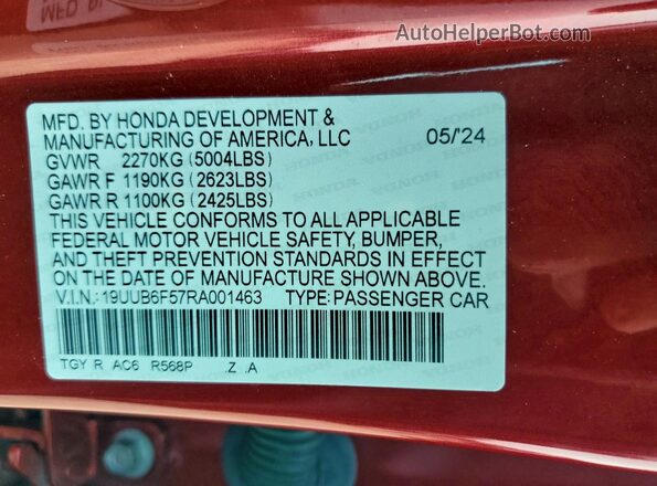 19UUB6F57RA001463 2024 ACURA TLX Red 