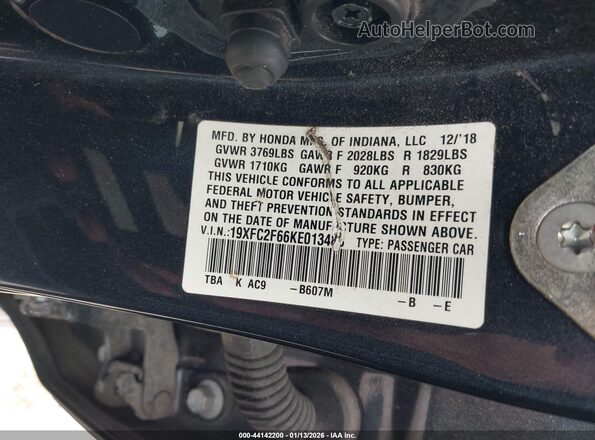 19XFC2F66KE013483 2019 HONDA CIVIC Gray Widok komory silnika