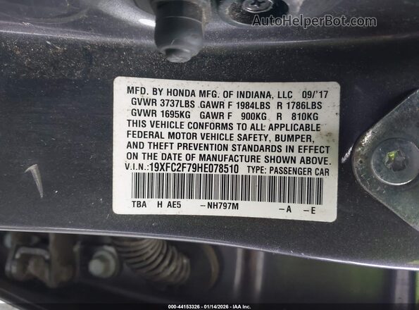 19XFC2F79HE078510 2017 HONDA CIVIC Gray Engine compartment view