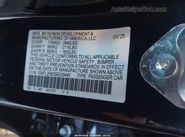 19XFL2H83SE029445 2025 HONDA CIVIC Black Вид підкапотного простору