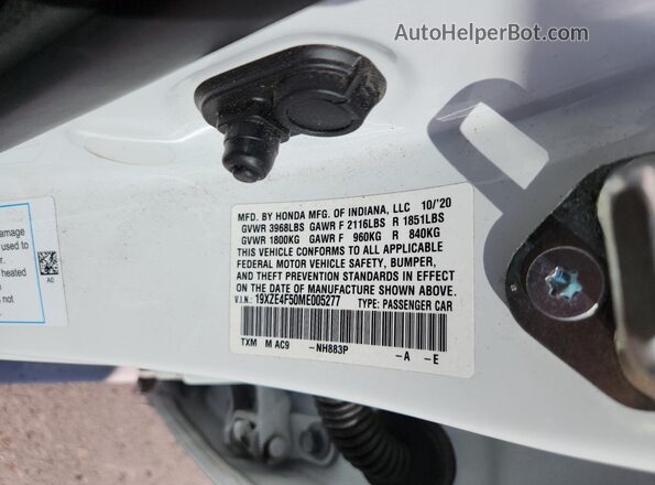 19XZE4F50ME005277 2021 HONDA INSIGHT White Widok komory silnika