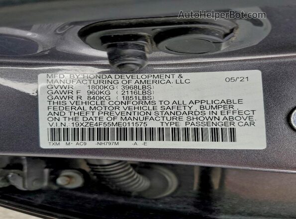 19XZE4F55ME011575 2021 HONDA INSIGHT Gray ძრავის განყოფილების ხედი