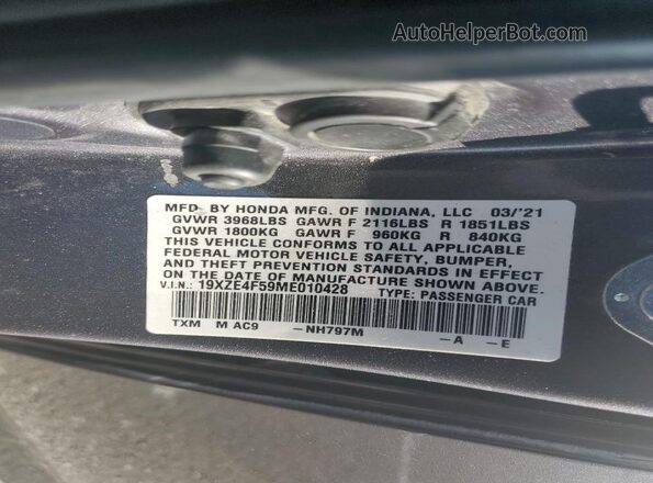 19XZE4F59ME010428 2021 HONDA INSIGHT Charcoal VIN sticker view