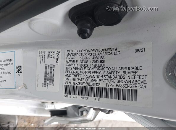 19XZE4F92NE006435 2022 HONDA INSIGHT White Widok komory silnika