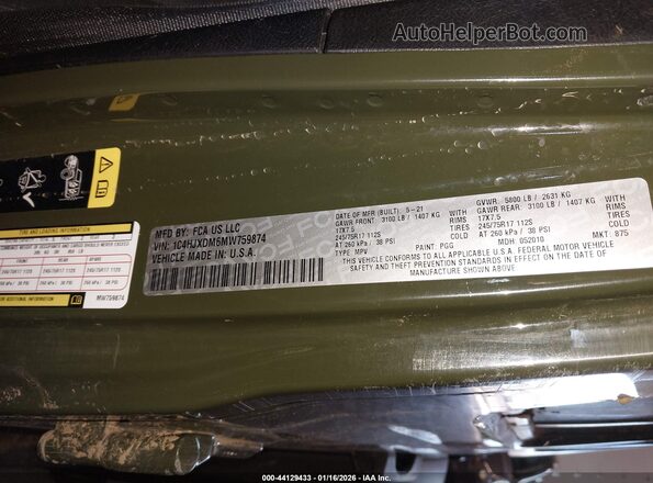 1C4HJXDM6MW759874 2021 JEEP WRANGLER UNLIMITED Зеленый 