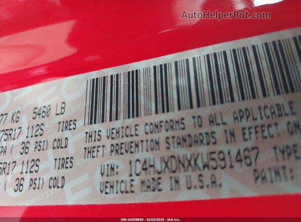 1C4HJXDNXKW591467 2019 JEEP WRANGLER UNLIMITED Red Widok komory silnika