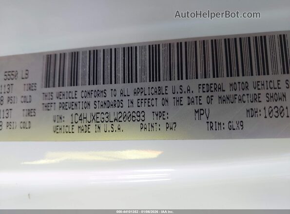 1C4HJXEG3LW200693 2020 JEEP WRANGLER UNLIMITED White ძრავის განყოფილების ხედი