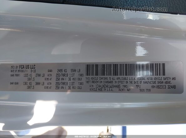 1C4HJXEN0JW204485 2018 JEEP WRANGLER UNLIMITED White Vista del compartimento del motor
