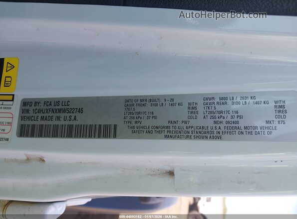 1C4HJXFNXMW522746 2021 JEEP WRANGLER UNLIMITED White ძრავის განყოფილების ხედი