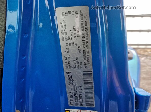 1C4JJXP67NW222298 2022 JEEP WRANGLER Blue VIN კოდის სტიკერის ხედი