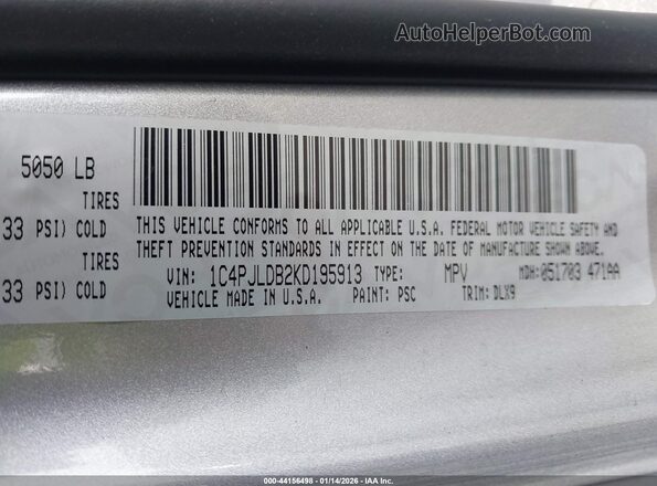 1C4PJLDB2KD195913 2019 JEEP CHEROKEE Silver Շարժիչի բաժամունքի տեսք