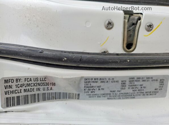 1C4PJMCX2ND536198 2022 JEEP CHEROKEE White Vista del compartimento del motor