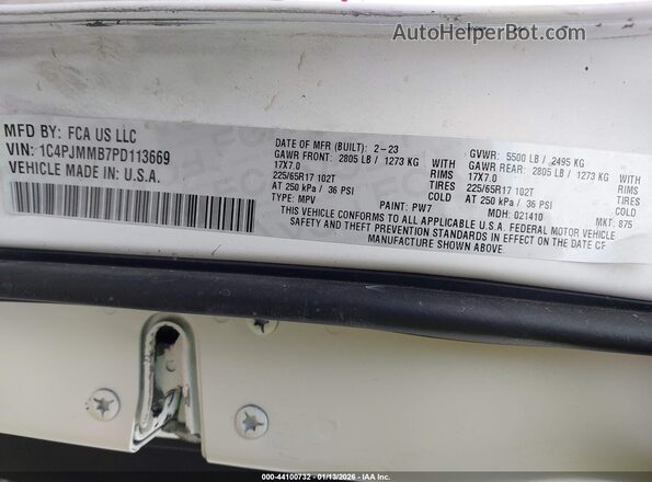 1C4PJMMB7PD113669 2023 JEEP CHEROKEE White Շարժիչի բաժամունքի տեսք
