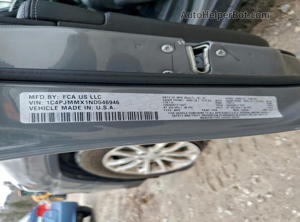 1C4PJMMX1ND546946 2022 JEEP CHEROKEE Gray VIN კოდის სტიკერის ხედი