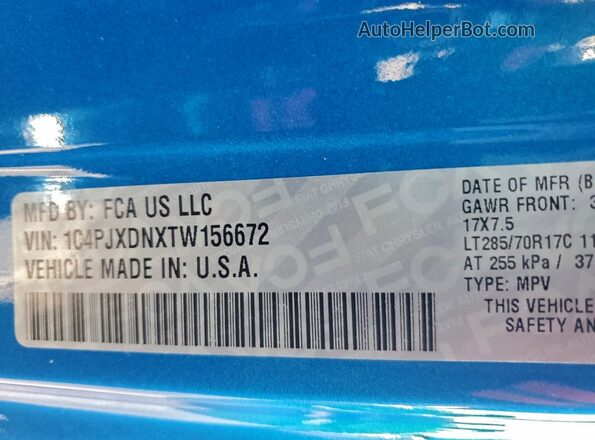 1C4PJXDNXTW156672 2026 JEEP WRANGLER Blue VIN კოდის სტიკერის ხედი