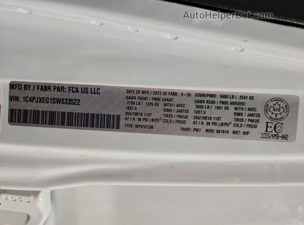 1C4PJXEG1SW633522 2025 JEEP WRANGLER White Widok naklejki z numerem VIN