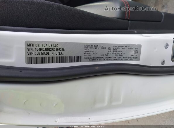 1C4RDJDG2RC198276 2024 DODGE DURANGO Белый Вид подкапотного пространства