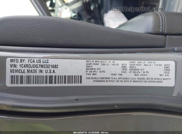1C4RDJDG7MC521682 2021 DODGE DURANGO Gray 