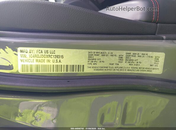 1C4RDJDGXRC139315 2024 DODGE DURANGO Gray 