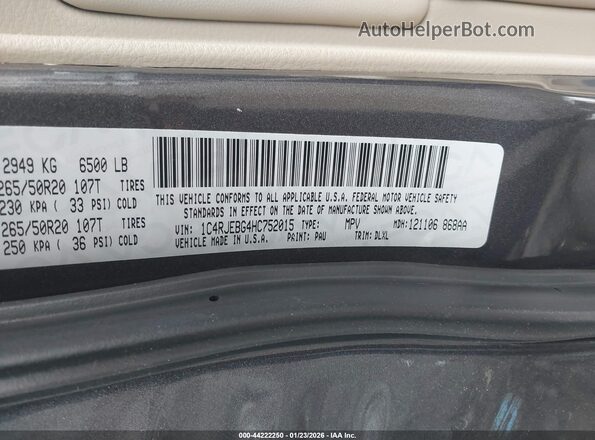 1C4RJEBG4HC752015 2017 JEEP GRAND CHEROKEE Gray Շարժիչի բաժամունքի տեսք