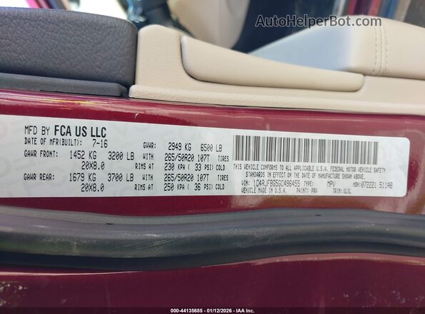 1C4RJFBG5GC496455 2016 JEEP GRAND CHEROKEE Red Vista del compartimento del motor