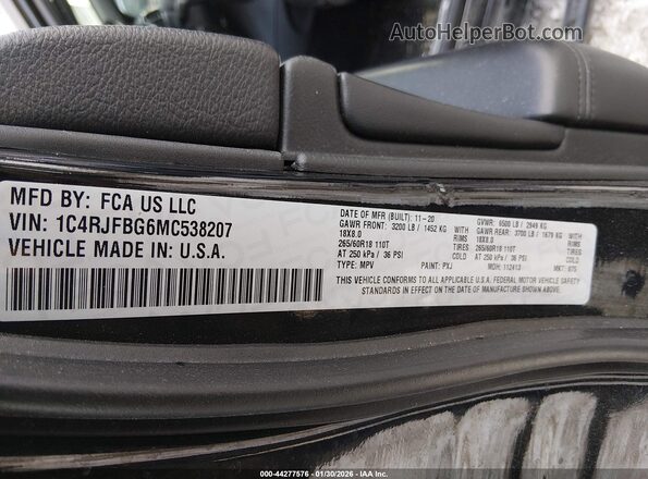 1C4RJFBG6MC538207 2021 JEEP GRAND CHEROKEE Black Շարժիչի բաժամունքի տեսք