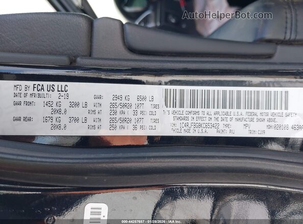 1C4RJFBG8KC653422 2019 JEEP GRAND CHEROKEE Black Вид підкапотного простору