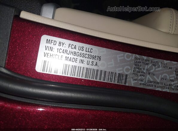 1C4RJHBG6SC339876 2025 JEEP GRAND CHEROKEE Red Вид підкапотного простору