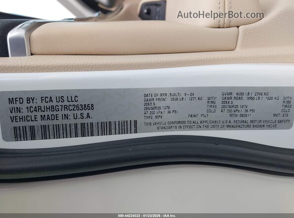 1C4RJHBG7RC263868 2024 JEEP GRAND CHEROKEE White Շարժիչի բաժամունքի տեսք