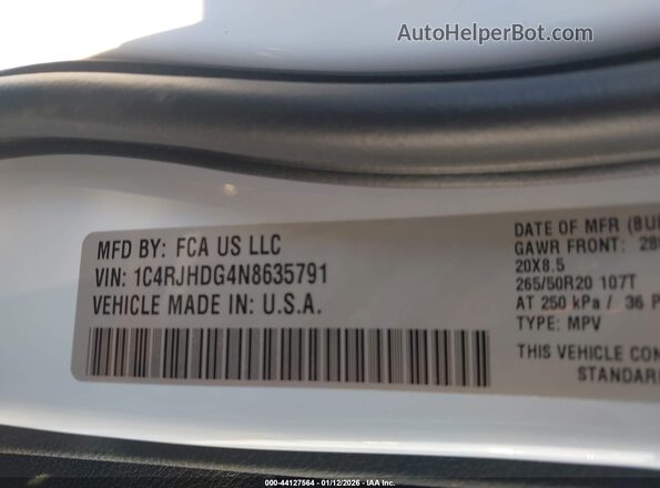 1C4RJHDG4N8635791 2022 JEEP GRAND CHEROKEE White Vista del compartimento del motor