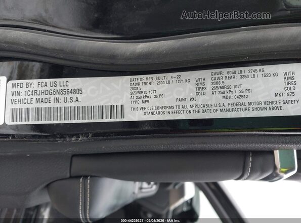 1C4RJHDG6N8564805 2022 JEEP GRAND CHEROKEE Black Շարժիչի բաժամունքի տեսք