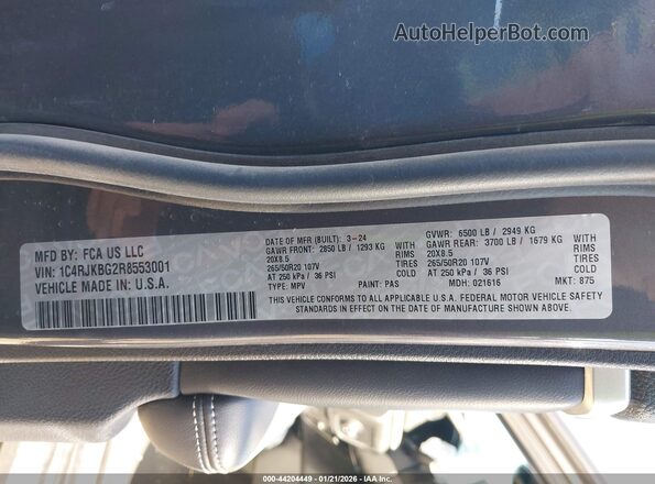 1C4RJKBG2R8553001 2024 JEEP GRAND CHEROKEE L Gray Widok komory silnika