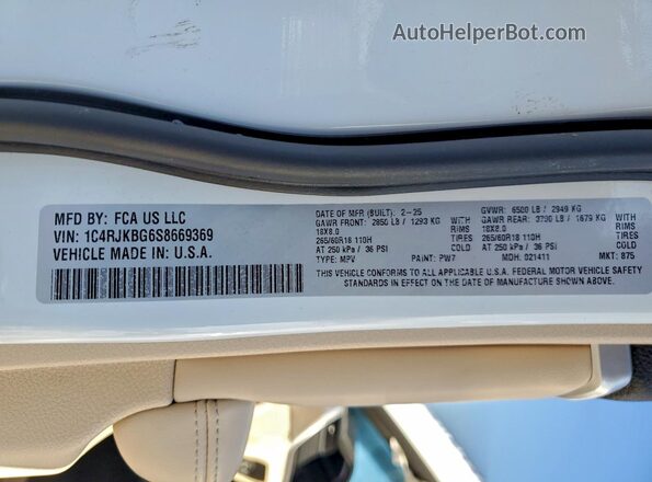 1C4RJKBG6S8669369 2025 JEEP GRAND White Вид наклейки з VIN-кодом