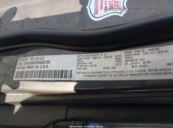 1C4RJKBG8R8602783 2024 JEEP GRAND CHEROKEE L Gray 