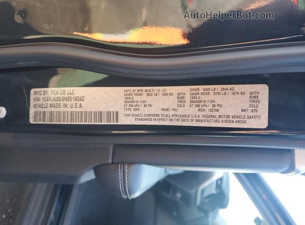 1C4RJKBG9N8519342 2022 JEEP GRAND Черный Вид наклейки с VIN-кодом