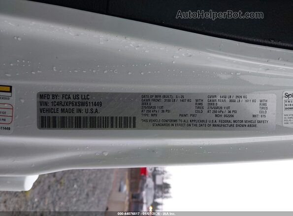 1C4RJXP6XSW611449 2025 JEEP WRANGLER White Widok komory silnika