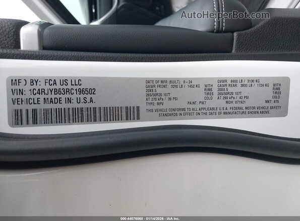 1C4RJYB63RC196502 2024 JEEP GRAND CHEROKEE 4XE White Engine compartment view