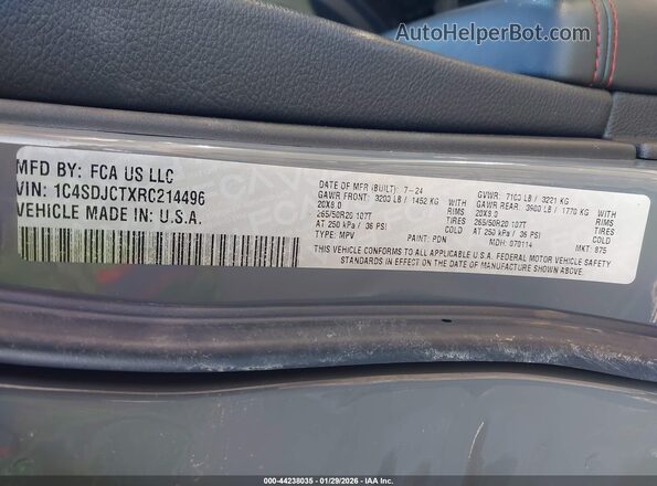 1C4SDJCTXRC214496 2024 DODGE DURANGO Gray Vista del compartimento del motor