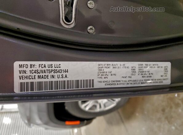 1C4SJVAT5PS543144 2023 JEEP WAGONEER Серый Вид наклейки с VIN-кодом