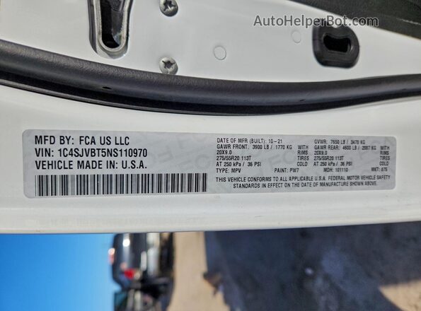 1C4SJVBT5NS110970 2022 JEEP WAGONEER White სალონის 360-გრადუსიანი ხედი