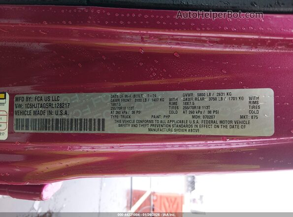 1C6HJTAG5RL128217 2024 JEEP GLADIATOR Pink 