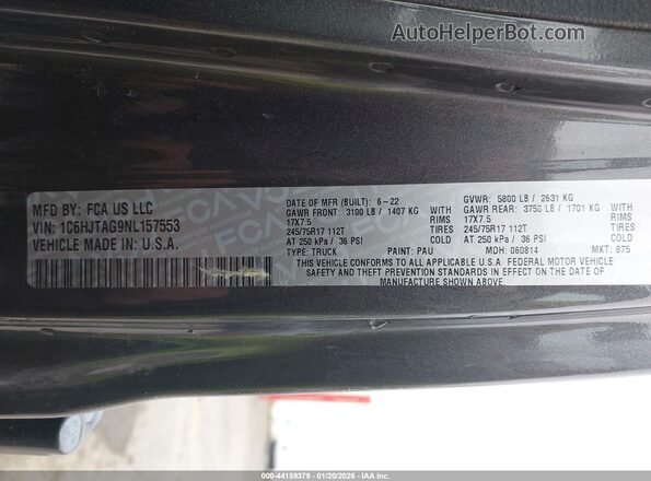 1C6HJTAG9NL157553 2022 JEEP GLADIATOR Black Widok komory silnika
