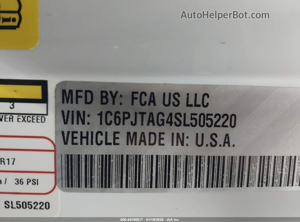 1C6PJTAG4SL505220 2025 JEEP GLADIATOR White Շարժիչի բաժամունքի տեսք