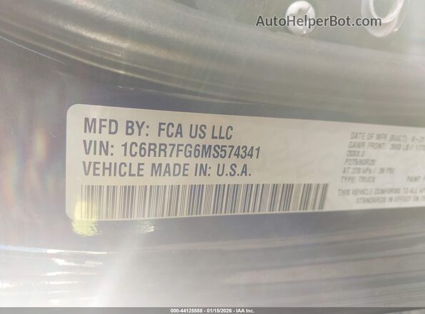 1C6RR7FG6MS574341 2021 RAM 1500 CLASSIC Black Շարժիչի բաժամունքի տեսք