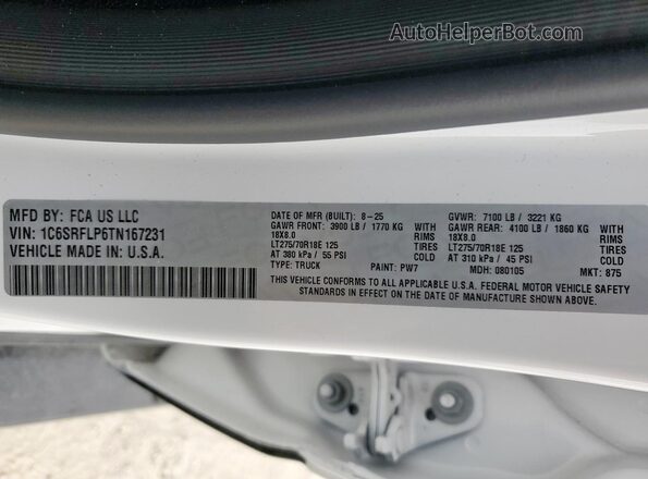 1C6SRFLP6TN167231 2026 RAM 1500 White 