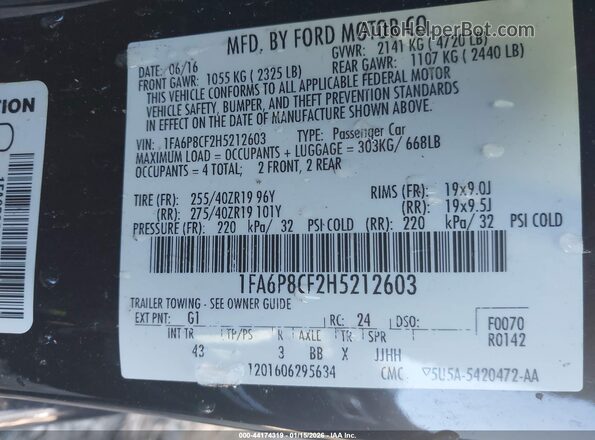 1FA6P8CF2H5212603 2017 FORD MUSTANG Черный Вид подкапотного пространства