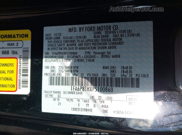 1FA6P8THXP5100860 2023 FORD MUSTANG Черный Вид подкапотного пространства