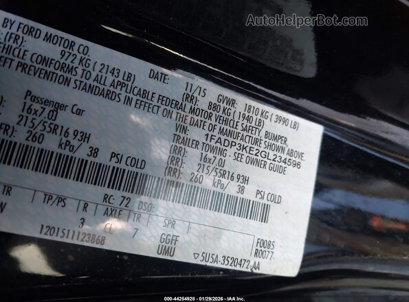 1FADP3KE2GL234596 2016 FORD FOCUS Black Вид підкапотного простору