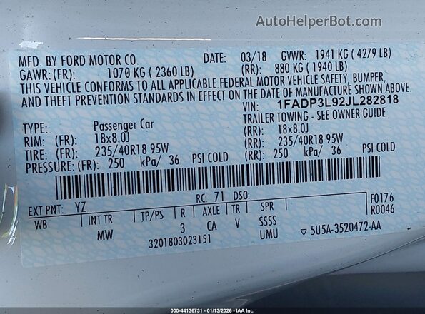 1FADP3L92JL282818 2018 FORD FOCUS ST White Engine compartment view